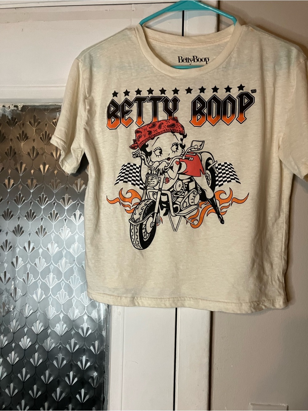 Betty Boop Cream Tee with Black and Orange Graphic